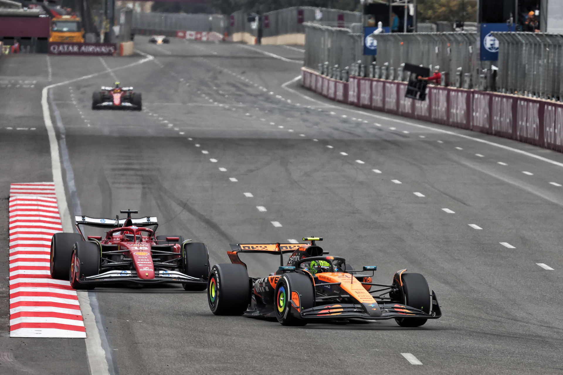 Rand Norris ahead of Charles Leclerc